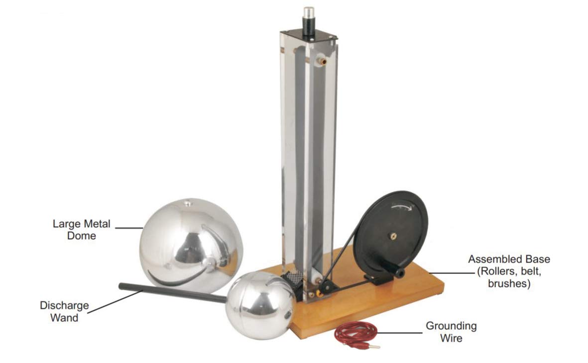 Hand Crank Van De Graaff Generator, 9.8" Sphere - Up to 100,000 Volts - Includes Assembled Base, Discharge Wand & Grounding Wire - 24" Tall - Eisco Labs