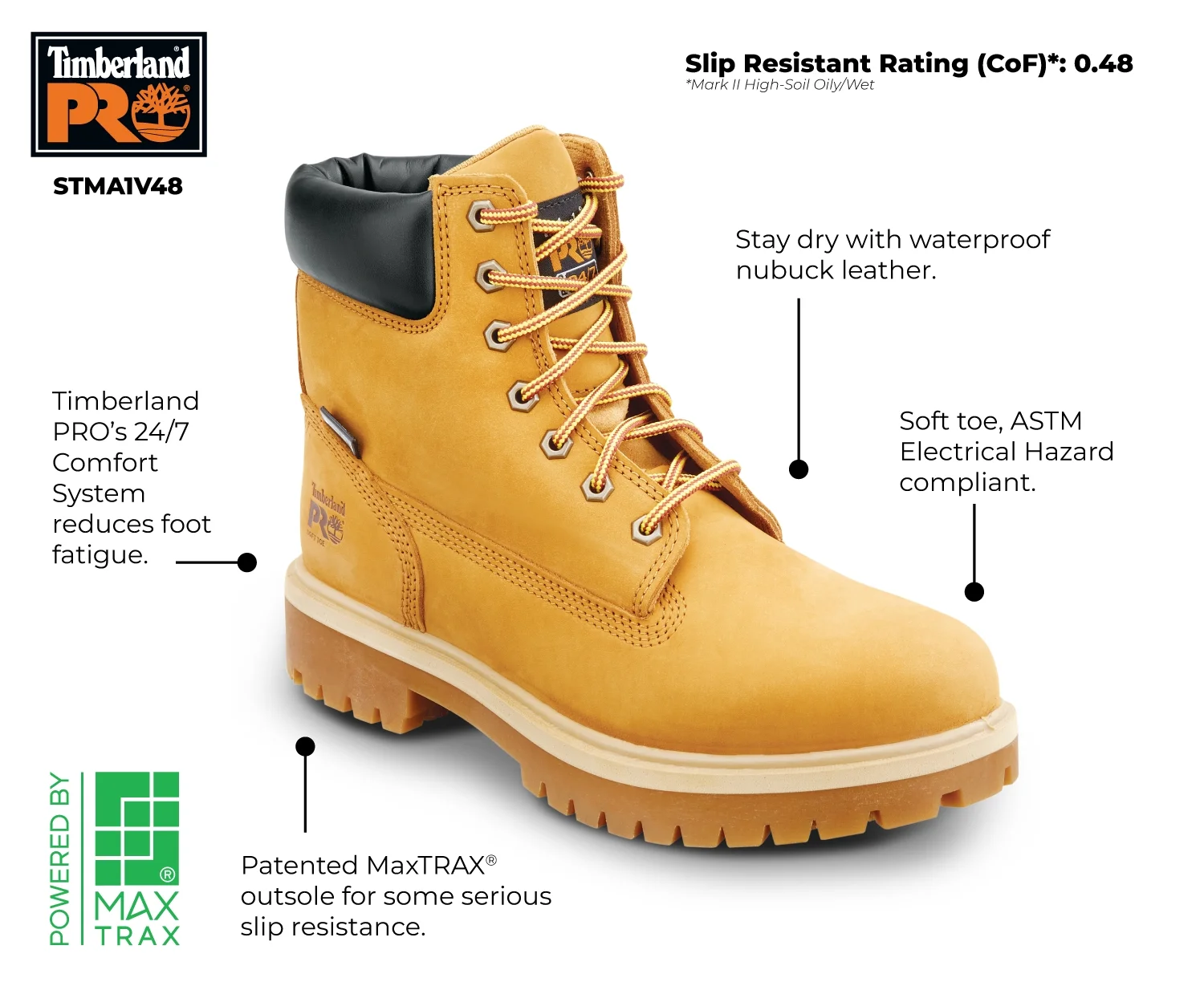 Timberland PRO  6IN Direct Attach Men's, Wheat, Soft Toe, MaxTRAX Slip Resistant, WP Boot (10.5 M)