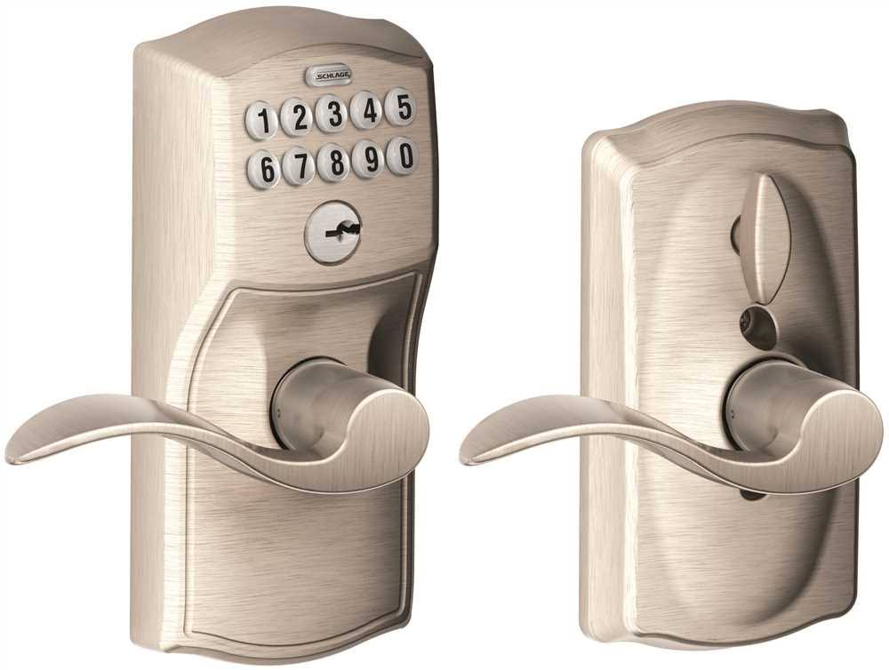 Schlage Keypad Entry Flex Lock Plymouth Flair Adjustable Backset Satin Nickel - FE595 Ply x Fla 619 KDC 12-287 10-063