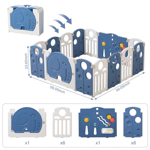Baby Playpen,for Kids and Toddlers,Kids Activity Centre Safety Play Yard,Safety Gates for Indoor&Outdoor,Sturdy Baby Fence Area,Portable, Educational, and Safe Play Yard 18 Panels, Blue