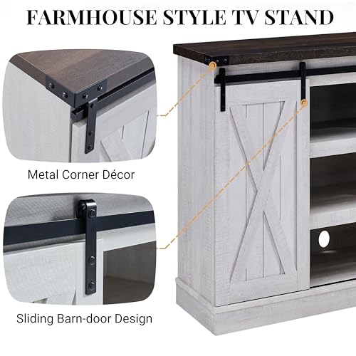 EDYO LIVING Farmhouse TV Stand for 65 Inch TV, Wood TV Stand with Sliding Barn Door, Entertainment Center with Storage Cabinet, Rustic Media Console for Living Room Bedroom, Rustic Oak