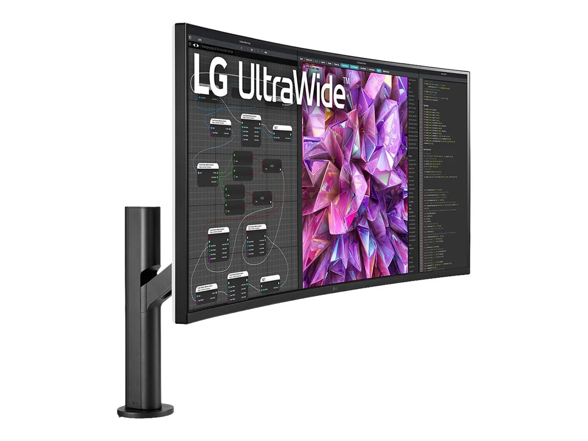 LG UltraWide 38BQ88C-W - LCD monitor - curved - 37.5" - 3840 x 1600 UWQHD+ @ 75 Hz - IPS - 300 cd/m������ - 1000:1 - HDR10 - 5 ms - 2xHDMI, DisplayPort, USB-C - speakers - black, white (back)