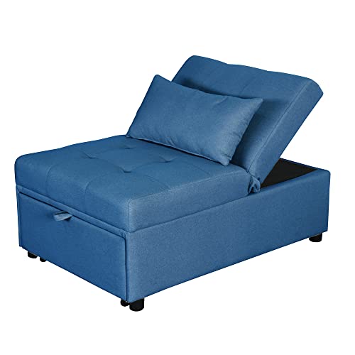 Fold Sofa Bed,Folding Ottoman Sleeper Sofa Bed,Modern Convertible Sleeper Chair Bed Sleeper Couch Bed Single Studio Futon Bed Guest Chaise Lounge Bed with Adjustable Recliner(Linen Fabric Blue)