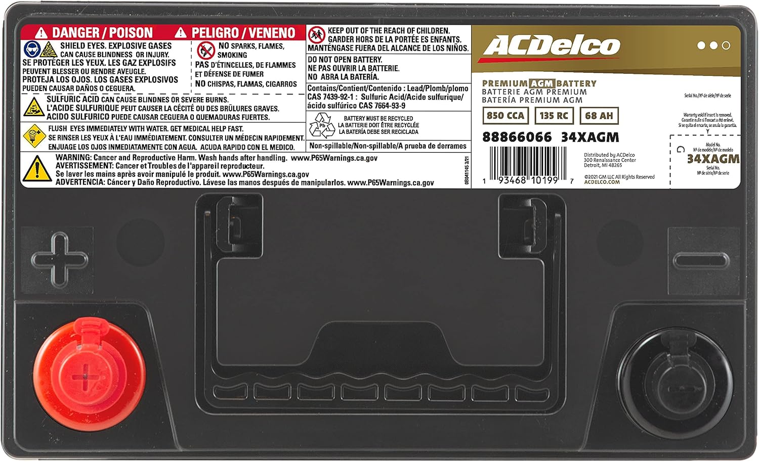 ACDelco Gold 34XAGM 48 Month Warranty Premium AGM BCI Group 34 Battery