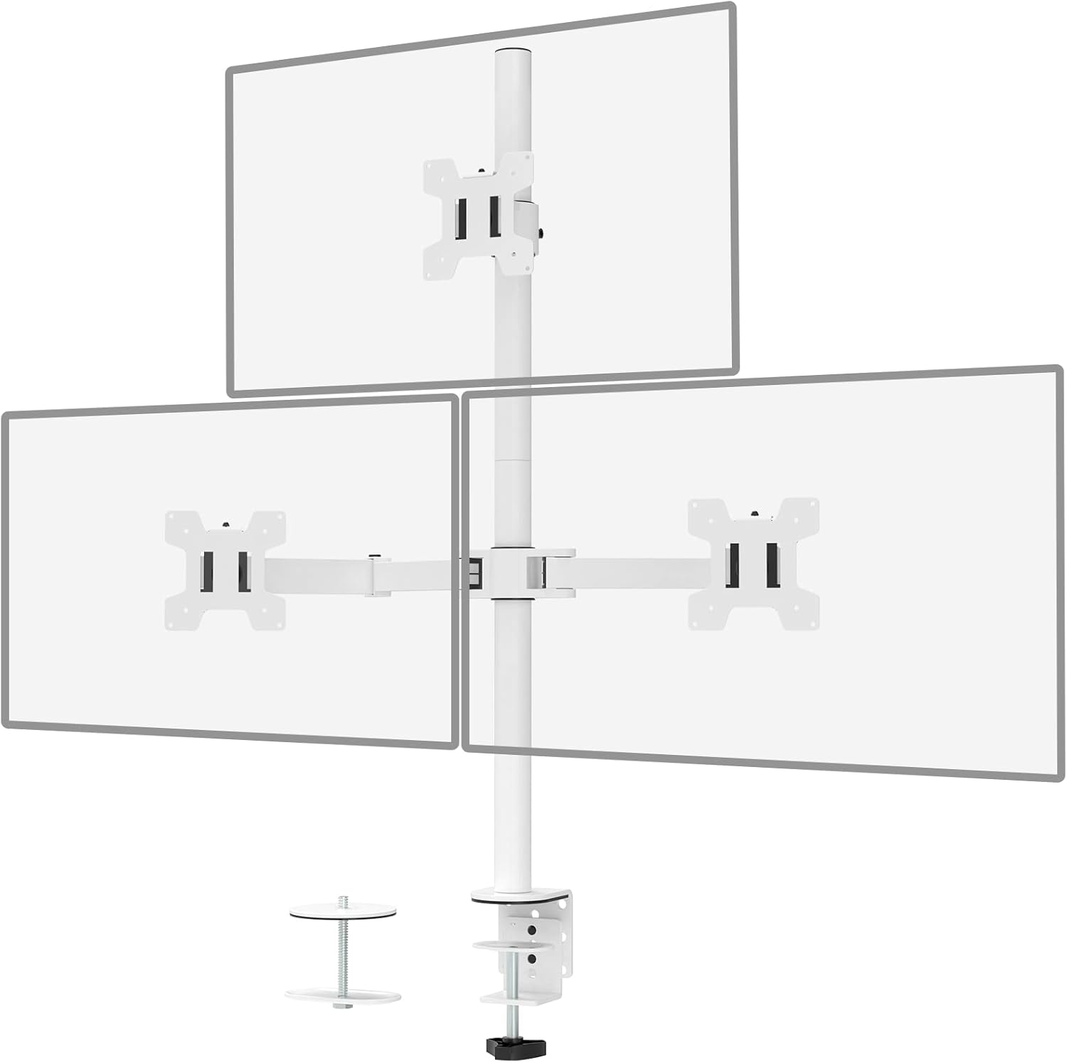 WALI Triple Monitor Stand, Fully Adjustable Three Monitor Desk Mount Fits 3 Screens up to 27 inch, 22 lbs. Weight Capacity per Arm (M003), Black Pack of 2