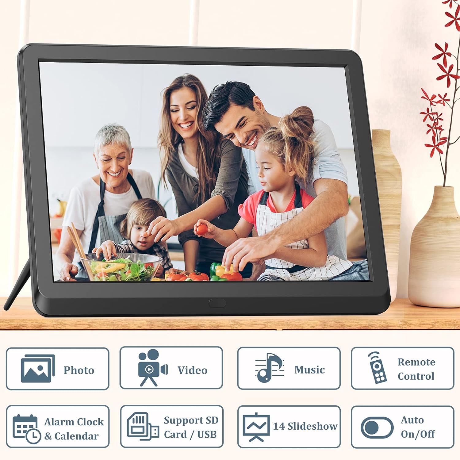 Digital Photo Frame with 8.1 Inch 1920x1080 FHD IPS Screen - Hauyince Digital Picture Frames with Remote Control, Slideshow, Picture Preview, Adjustable Brightness, Calendar, Using SD Card & USB Drive