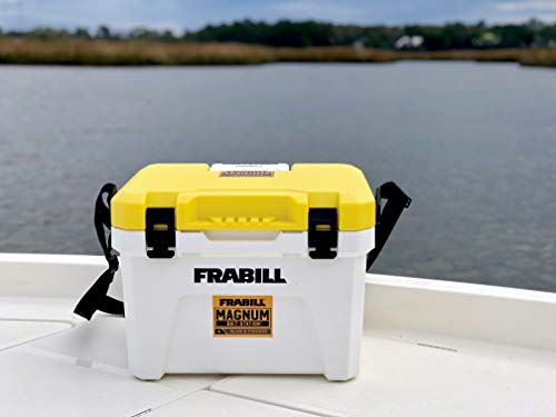 Frabill Magnum Bait Station 30 | 30 Quart Bait Cooler with Dual Aeration, White and Yellow & Marine Metal ABS-3 Bubble Donut, 3-Inch, Air Diffuser