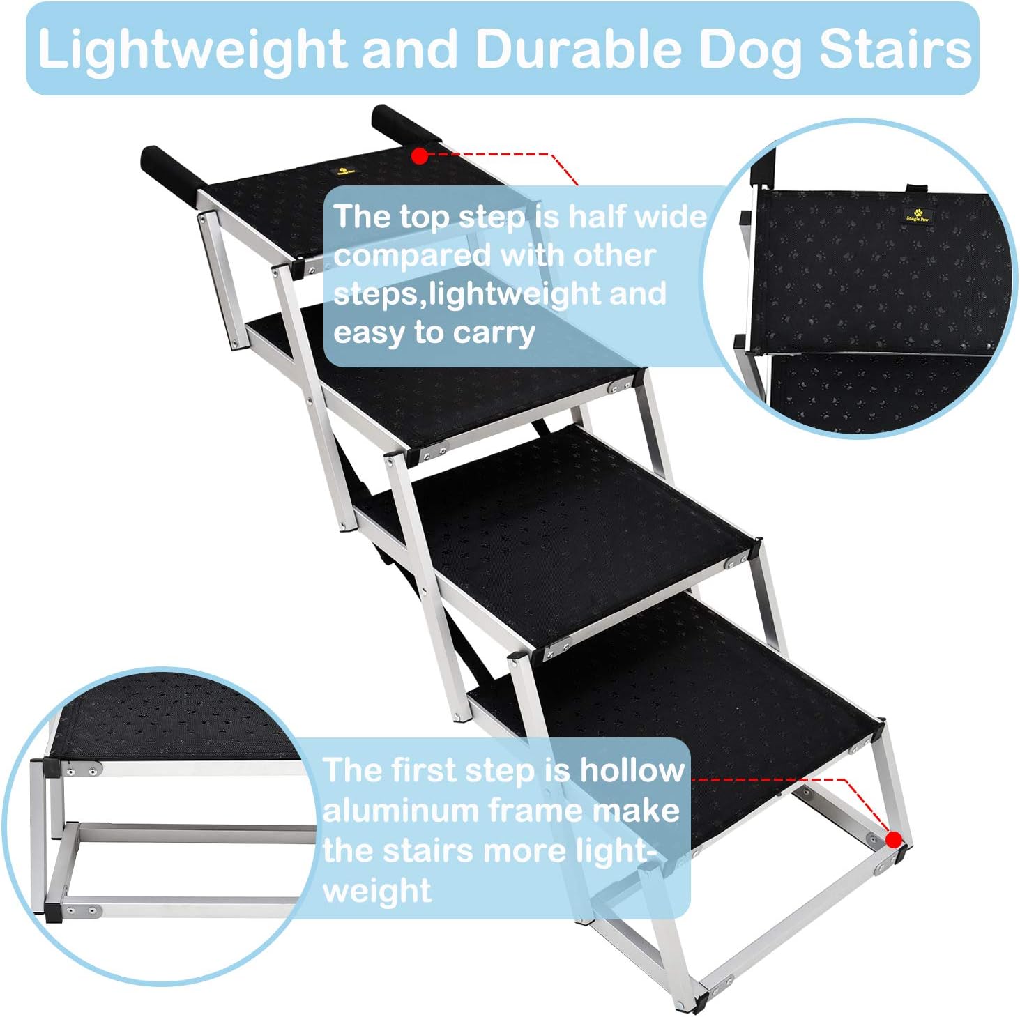 Upgraded Pet Dog Car Step Stairs for Cars and SUV, Folding Dog Ramp,Lightweight Portable Large Dog Ladder, Great for Cars,SUV,Trucks,Couch and High Bed,6 Steps