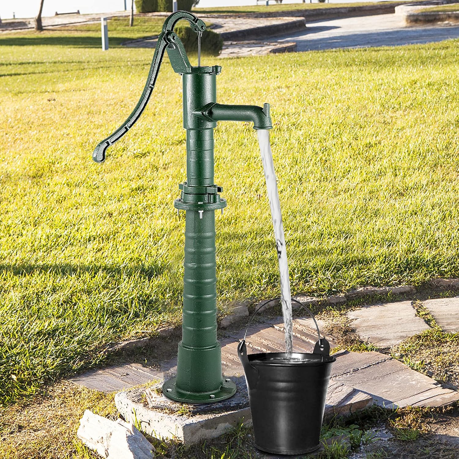 VEVOR Hand Water Pump w/Stand, 15.7 x 9.4 x 51.6 inch Pitcher Pump& 26 inch Pump Stand w/Pre-set 1/2 Holes for Easy Installation, Rustic Cast Iron Well Pump for Yard, Garden, Farm Irrigation, Green