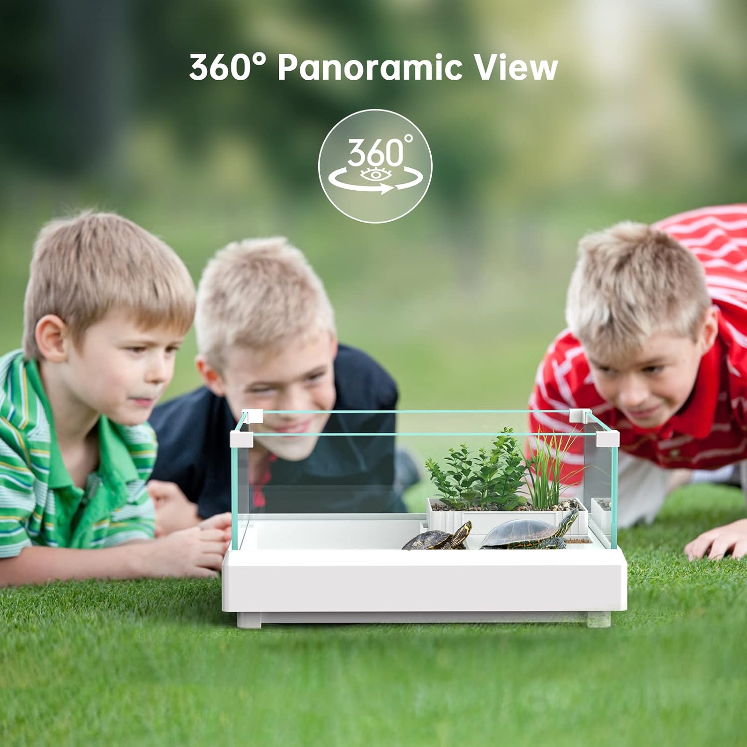 Glass Turtle Tank, SILICAR Tortoise Habitat Reptile Terrariums with Basking Platform, Multifunctional Area, Easy to Change Water, Habitat for Turtles, Hermit Crabs, Terrapin and Small Reptiles, Large
