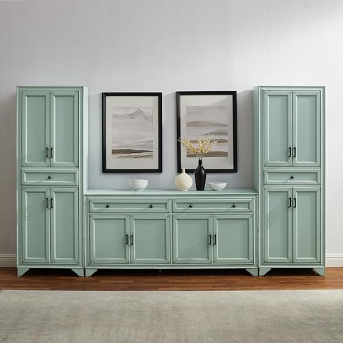 Crosley Furniture Tara 3-Piece Modern Farmhouse Sideboard Buffet Cabinet and Kitchen Storage Pantry Set, Distressed Gray