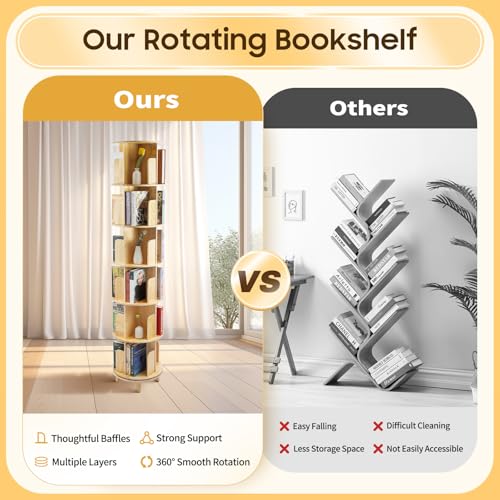 Rotating Bookshelf, 360 Display 4 Tier Floor Standing Bookcase Storage Rack for Kids&Adult, Corner Bookshelf, Wood Narrow Book Shelf Organizer for Bedroom, Living Room, Study Room, (4 Tier)