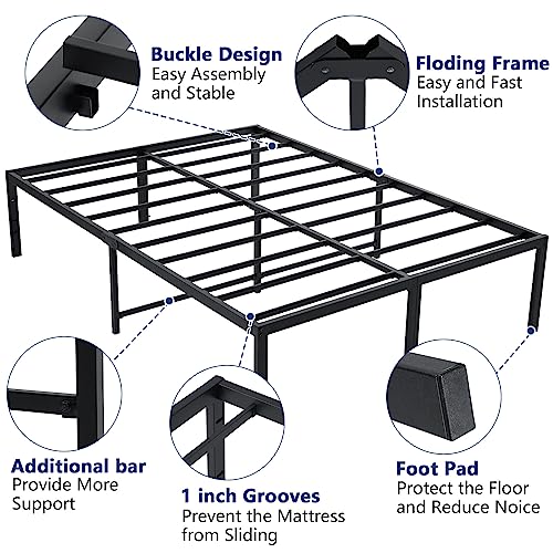 California King Bed Frame 18 Inch Tall Cal King Bed Frame with Storage Heavy Duty Steel Slats Metal Platform Bed Frames No Box Spring Needed Anti Slip Easy Assembly Black