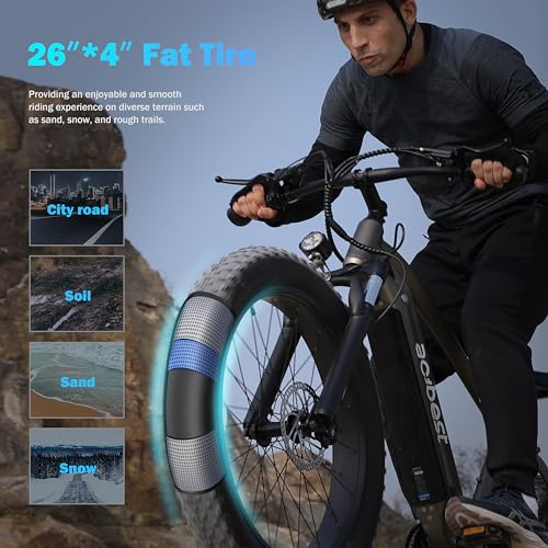ACTBEST Ranger Electric Bike for Adults,26"*4"Ebike with Peak 1400W Motor,3A Fast Charge,Up to 65 Miles,720Wh Removable Built-in Battery,7-Speed Hydraulic Brakes Electric Bicycle with Fork Suspension