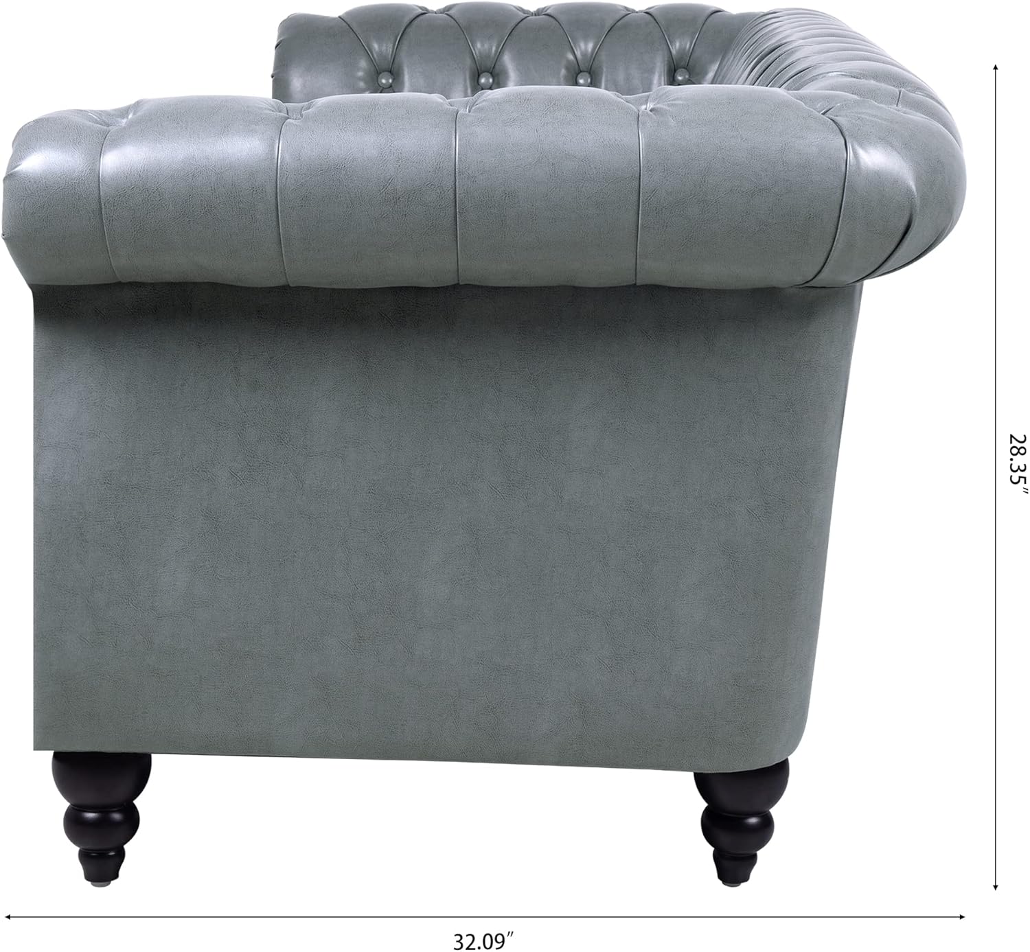 3-Seaters Living Room Clasic Chesterfield Sofa Couch Button Tufted PU Leather Upholstered Sofa&Couch with Luxury Roller Armrest Soild Wood Legs Movable Cushions & Nailhead Decor