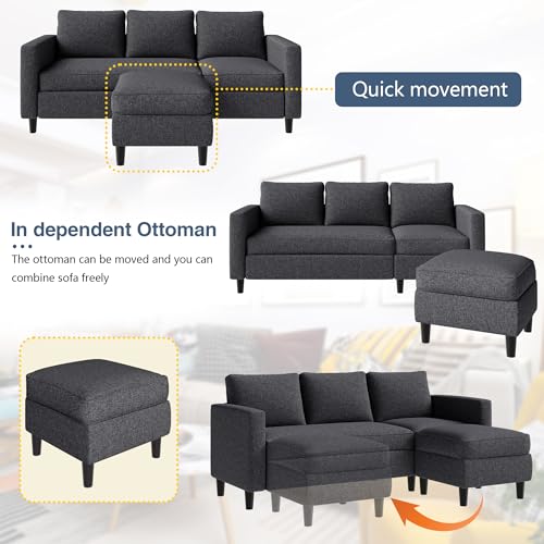 JAMFLY Sectional Sofa Couch for Living Room, Small 3-Seat L Shaped Couch with Chaise, Convertible Sofa Clearance Set for Small Space, Dark Beige