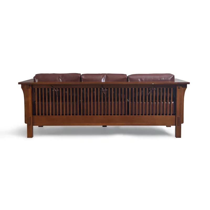 Crafters and Weavers Mission Crofter Style Sofa - Solid Quarter Sawn White Oak and Leather Cushions (Chestnut Leather)