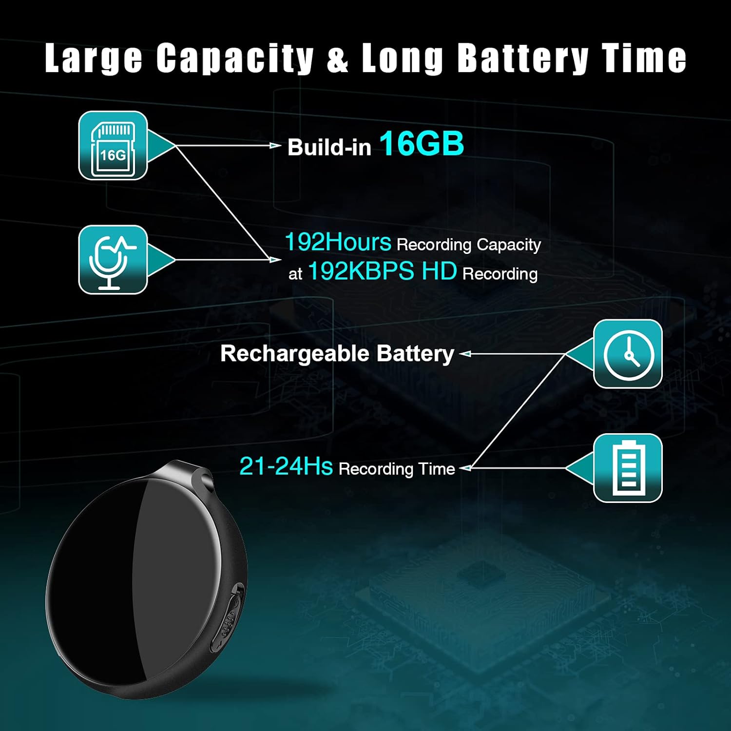 Mini Voice Recorder Slim Voice Activated Recorder Small Recording Device Audio Recorder Digital Voice Recorder 192 Hours Recording Capacity (16GB) Pack of 2