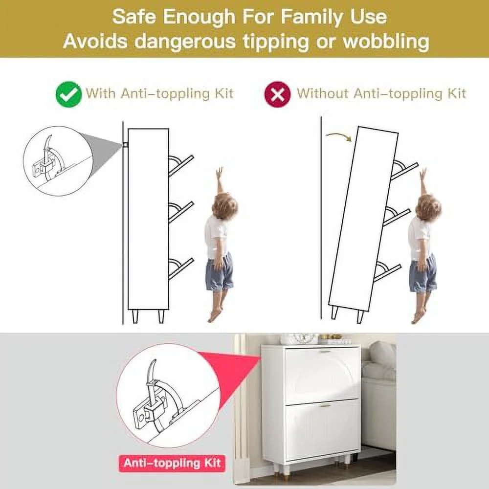 NLIBOOMLife Shoe Cabinet for Entryway Slim  Hidden Shoe  Cabinet White  Narrow Shoe Organizer with Doors  2 Flip Drawer Shoe Rack Cabinet with Doors  Thin Shoe Dresser Wood