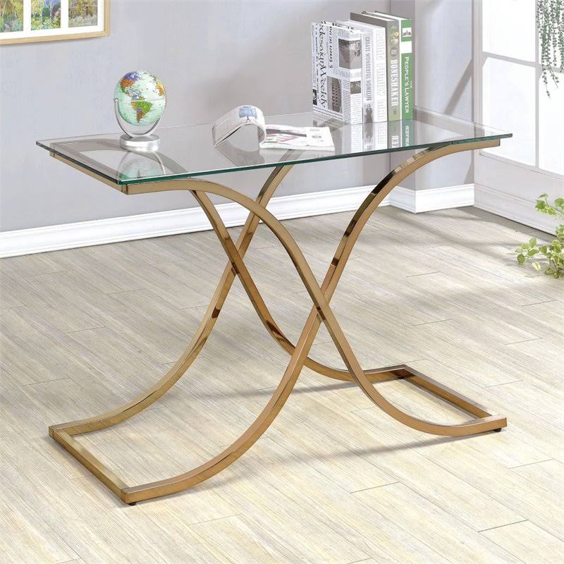 Furniture of America Sarif Glass Top Console Table in Champagne