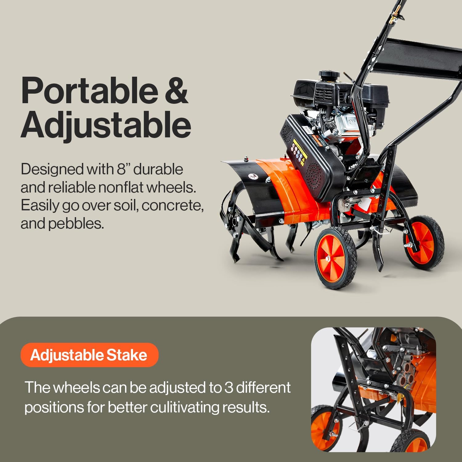 SuperHandy RotoTiller Cultivator 27” Inch Tilling Width 7HP 209cc 4 Stroke Gas Motor 6 Premium Steel Adjustable Forward Rotating Tines for Garden & Lawn, Digging, Weed Removal