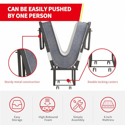 MUZZ Folding Bed with 5" Memory Foam Mattress,Rollaway Bed with Headboard for Adults, Portable Foldable Bed with 4 Lockable Wheels and Metal Frame for Living Room,Guest Room (75" x 31")