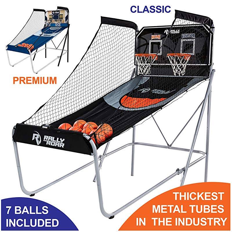 Classic Shootout Basketball Arcade Game, Home Dual Shot with LED Lights and Scorer - 8-Option Interactive Indoor Basketball Hoop