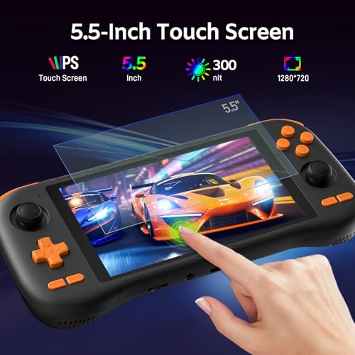 kinhank K56 Retro Handheld Game Console, Support 16000+ Games, Equipped with 128G TF Card, Android 14.0 System, Portable Retro Video Game Console, 5.5 Inch IPS Touch Screen, 2.4G/5G, BT 5.0 (128GB)