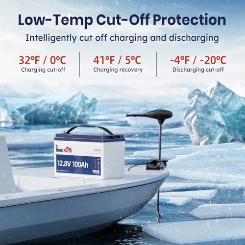 12V 100Ah TM LiFePO4 Marine Battery with Low-Temp Protection, 100A BMS, 15000+ Cycles – Lithium Iron Phosphate Battery for Trolling Motors, Yacht, Boats, RVs, Camping and Off-Grid Power 1 Pack