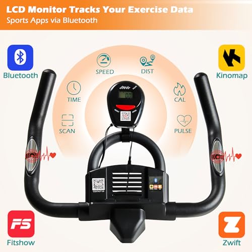 Ksports Home Magnetic Resistance Adjustable Cardio Exercise Stationary Bike for Home Gyms with LCD Screen, Straps, and Ab Mat, Black
