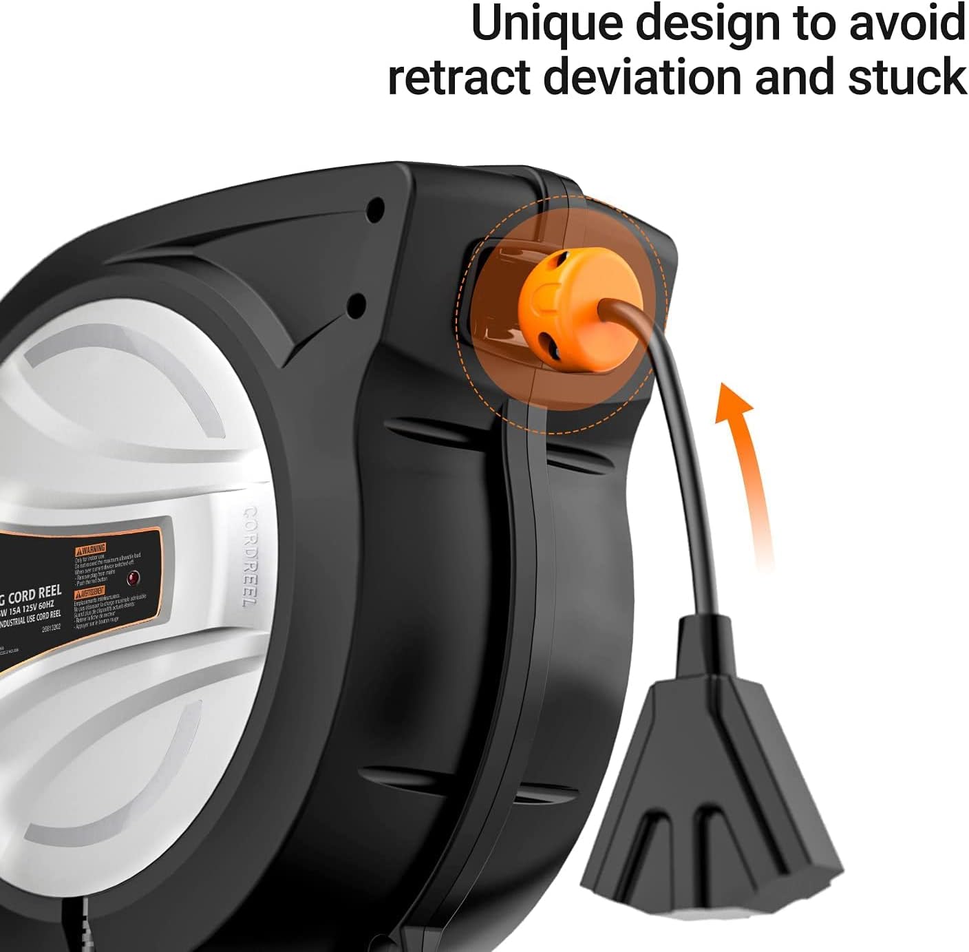 Extension Cord Reel, 65ft Retractable Extension Cord + 4.5ft/12AWG/SJTOW Rated Cord, Cord Holder with Swivel Bracket, Overload Protection, Auto Retraction and Triple Socket for Wall/Ceiling Mounting