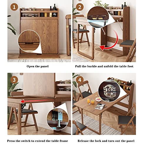 Wall Mounted Dining Table with Storage Shelf & Fold Out Desk for Small Apartment - Space Saving Wooden Extendable Table for Dining Room & Kitchen