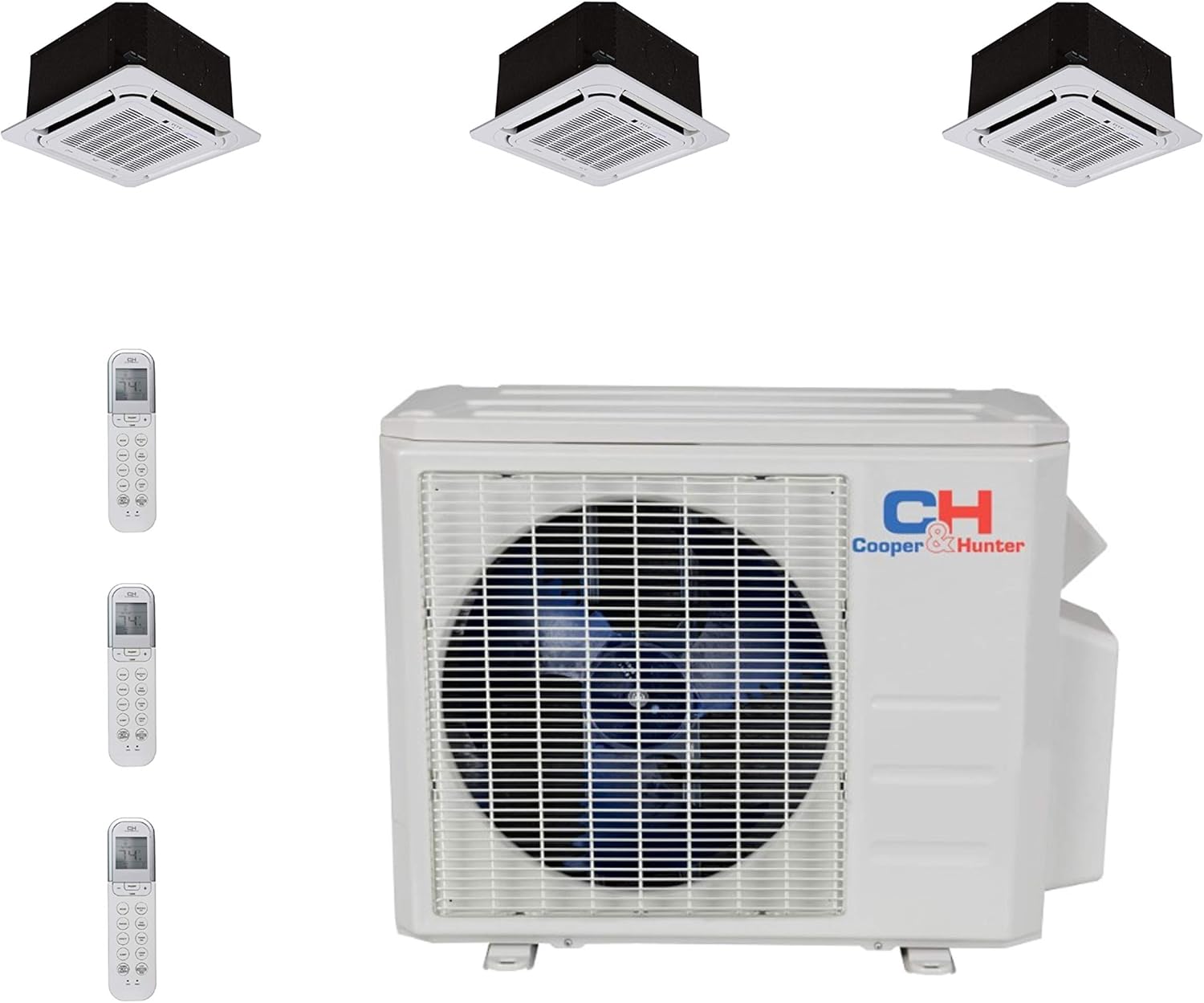 COOPER AND HUNTER Tri 3 Zone Ductless Mini Split Air Conditioner Ceiling Cassette Heat Pump 12000 18000 18000