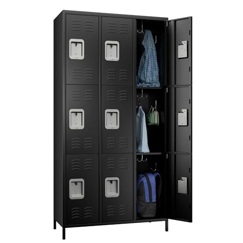 METAN Metal Storage Locker for School Office Gym Bedroom, 12 Doors Locker Cabinet for Employees, Industrial Steel Storage Locker with 12 Hooks, Assembly Required (12 Door-Light Gray)