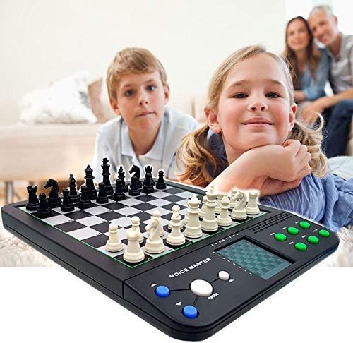 iCore Electronic Talking Chess Computer Set, Magnetic Travel Voice Chess Academy Boards Sets, Checkers Set Chessboard, Portable Board Games, Computer Chess Practice Tactics for Kids Adults