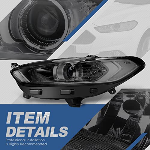 Auto Dynasty Factory Style Projector Headlight Lamps Compatible with Ford Fusion 13-16, Driver and Passenger Side, Black Housing Clear Corner