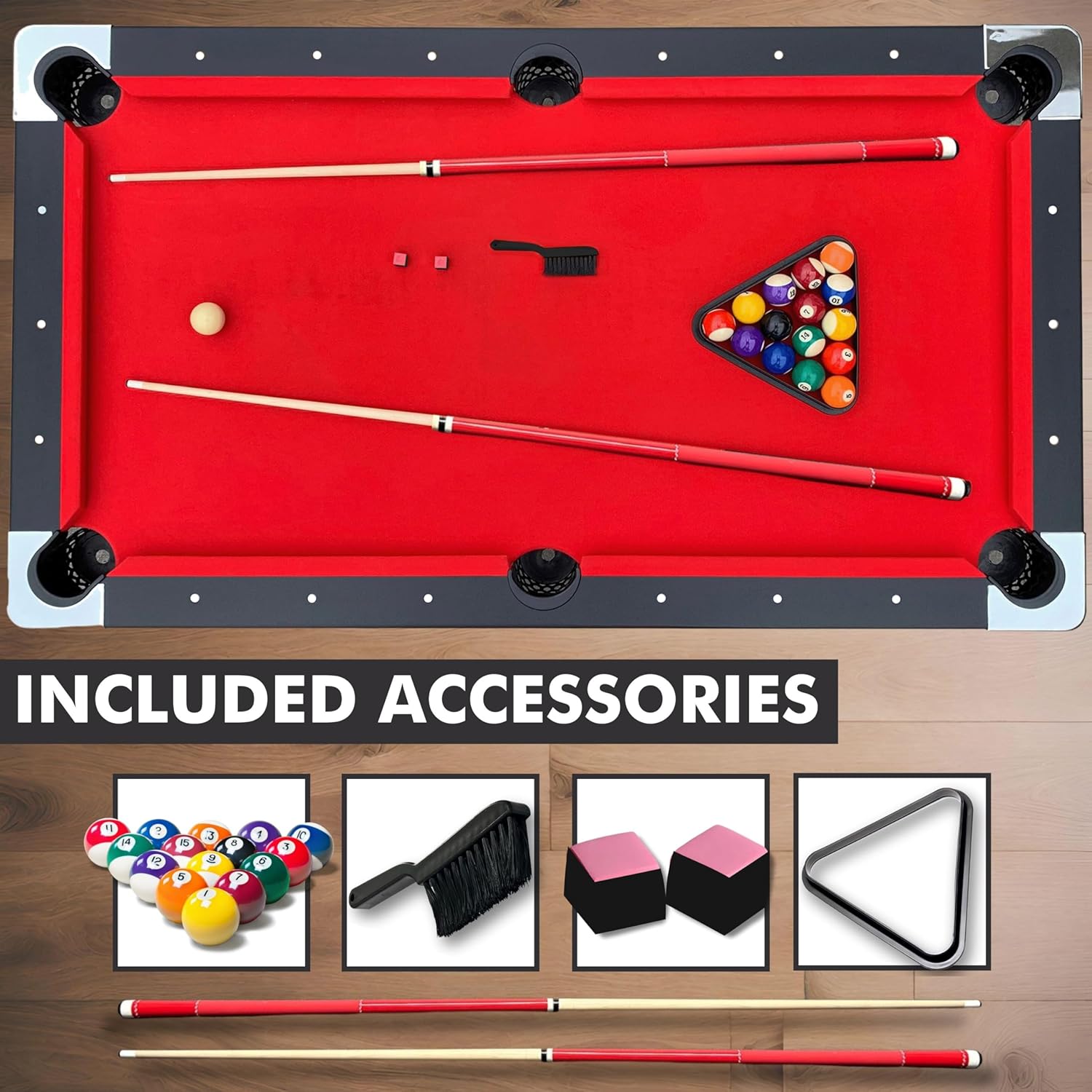 Pool Table, Billiard Tables Accessories Included, 2 Pool Cue Sticks, Pool Table Balls, and More - 6 FT Portable Pool Table Set
