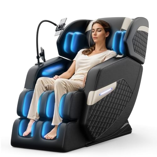 Massage Chair Full Body, Zero Gravity Massage Chair with Auto Modes, Airbag Massage, 6 Fix Point Rollers, Foot Massage, Heating, Touch Screen Controller, Gray Home Relaxation Recliner with Massage
