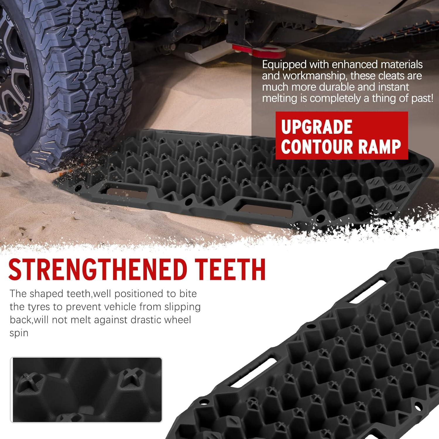 BUNKER INDUST Off-Road Traction Boards, Pair Recovery Tracks Traction Mat for 4WD Jeep Mud, Sand, Snow Traction Pads-Black Emergency Tire Traction Device