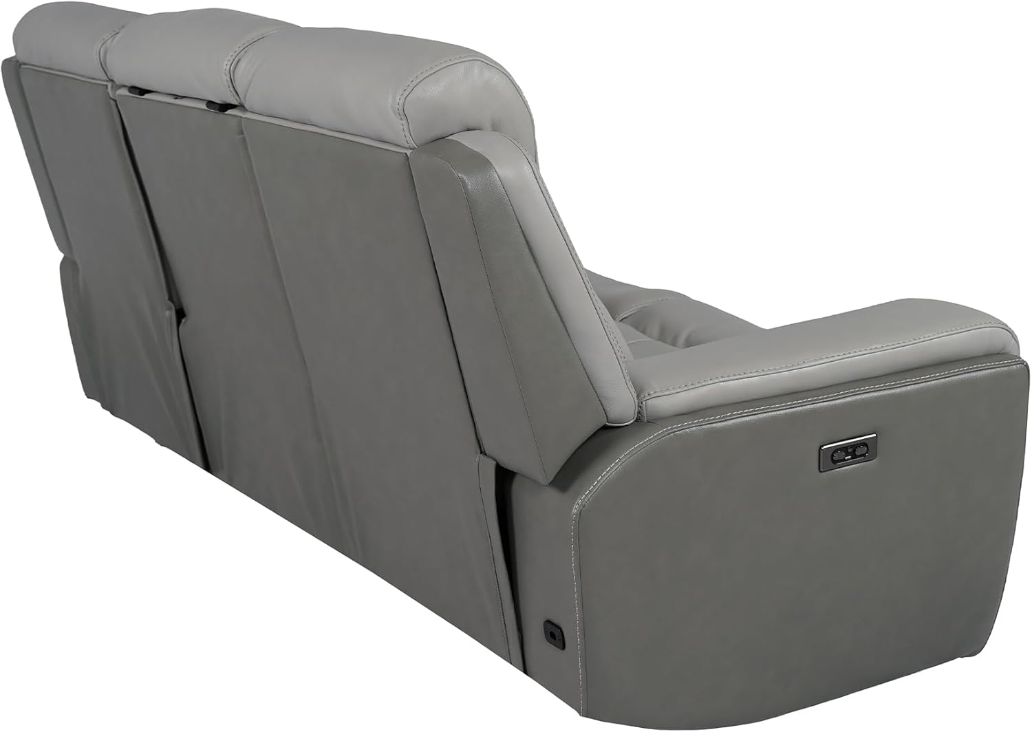 Armen Living Rosalyn Modern Zero Gravity Power Reclining Sofa with Dropdown Console, 87" Wide, Silver and Gray Top Grain Leather
