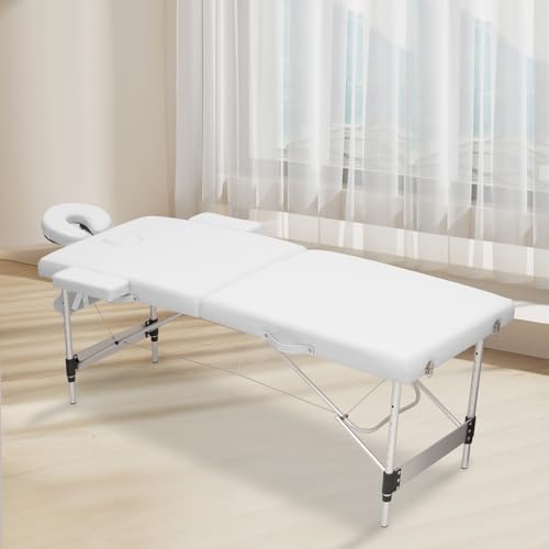 MoNiBloom Massage Table 2 Fold Portable Massage Table 82" Massage Bed Height Adjustable SPA Bed w/Carry Case Aluminum Alloy Frame Foldable Massage Table, Black