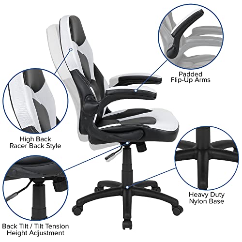 Flash Furniture Optis Red Gaming Desk and Blue Reclining Gaming Chair Set with Cup Holder and Headphone Hook