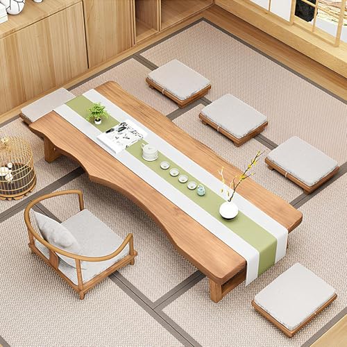 Japanese Floor Table, Solid Wood Low Table for Sitting On The Floor, Low Coffee Table for Living Room, Party Table Dining Tea Table(120x60x35cm)
