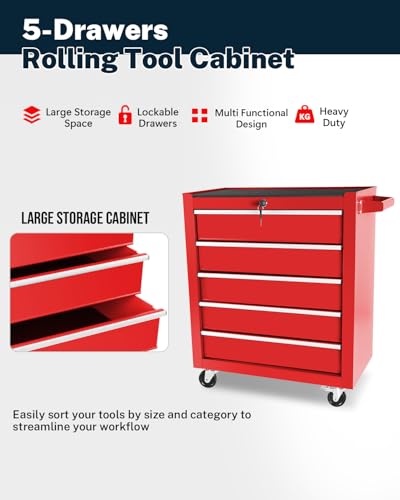 Heavy-Duty 7-Drawer Rolling Tool Chest with Wheels, Steel Tool Storage Cabinet with Lock & Liner for Workshop for Workshop/Garage - Includes 7 Organizer Boxes, Black