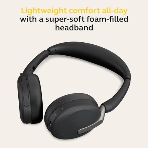 Jabra Evolve2 65 Flex Stereo Headset with Bluetooth, Wireless Charging Pad - Noise-Cancelling ClearVoice Technology & Hybrid Active Noise Cancellation - Certified for Microsoft Teams - Black