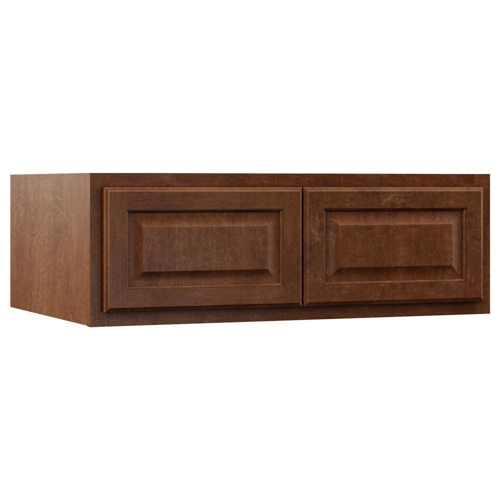 Hampton Bay Hampton Assembled 36x12x24 in. Above Refrigerator Deep Wall Bridge Kitchen Cabinet in Cognac, Red
