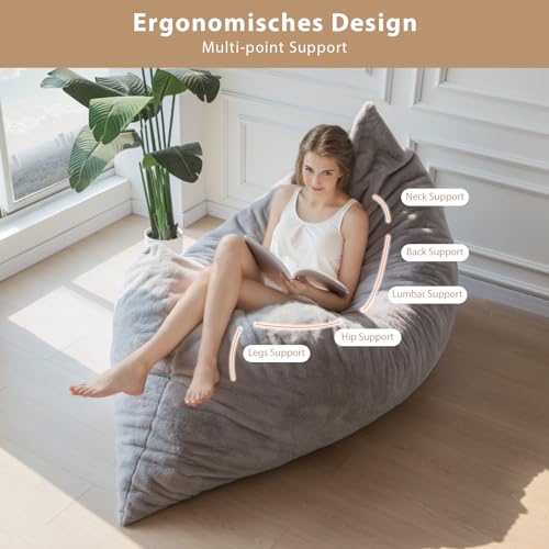 BYBYME 3 in 1 Bean Bag Chairs, Bean Bag Bed for Adults High-Density Foam Filling, Convertible Sofa Bed Faux Fur, Giant Bean Bag Chairs for Adults