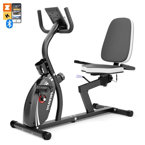 VANSWE Recumbent Exercise Bike for Adults Seniors - Recumbent Bikes for Home with Magnetic Resistance, Bluetooth and App Connectivity, Pulse Sensor