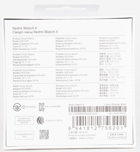 Xiaomi Redmi Watch 4 Smartwatch with 1.97" AMOLED Display with 390 x 450 Pixels and 60Hz, up to 20 Days Battery Life, HyperOS, Heart Rate and Blood Oxygen Measurements