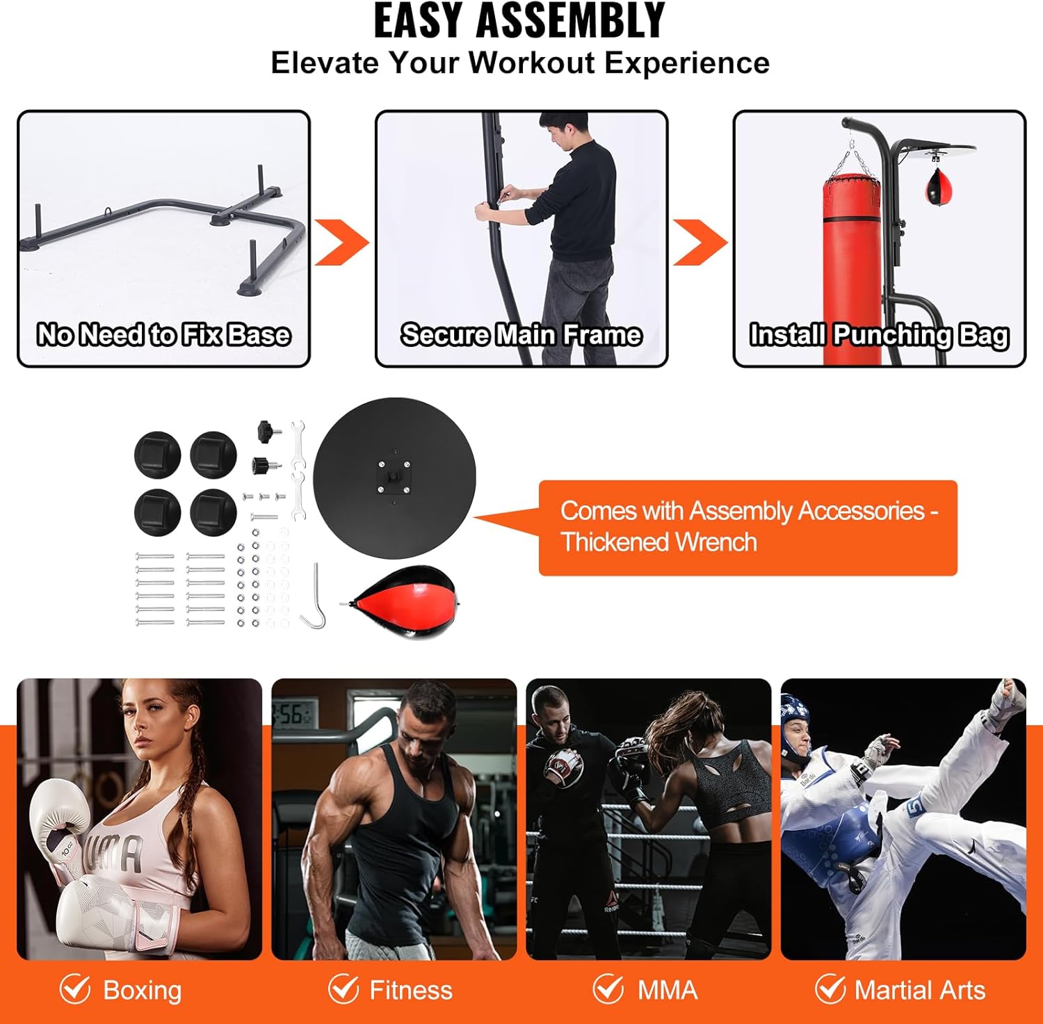 VEVOR Punching Bag Stand, Steel Heavy Duty Workout Equipment, Boxing Punching Bag Stand, Holds Up to 400 lbs, Freestanding Sandbag Rack with Weighted Base, Training Equipment for Home Gym Fitness